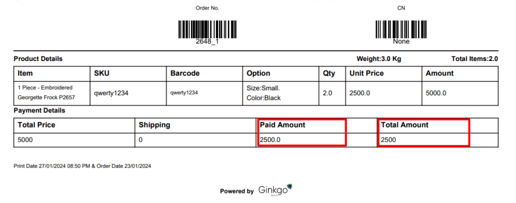 Product details format with data