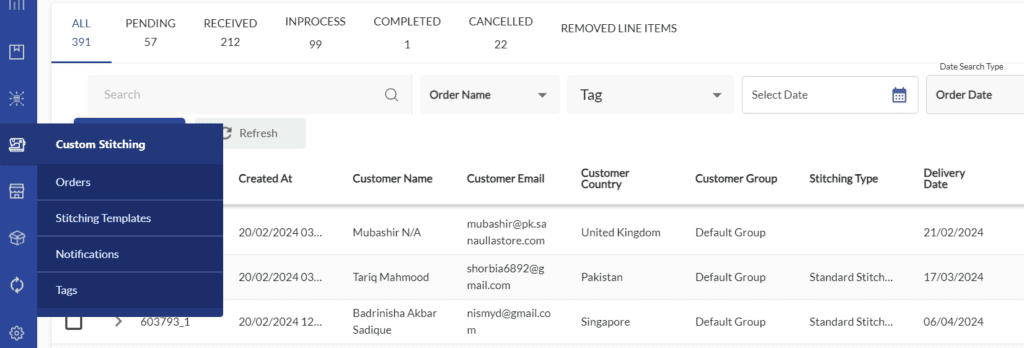 order information format