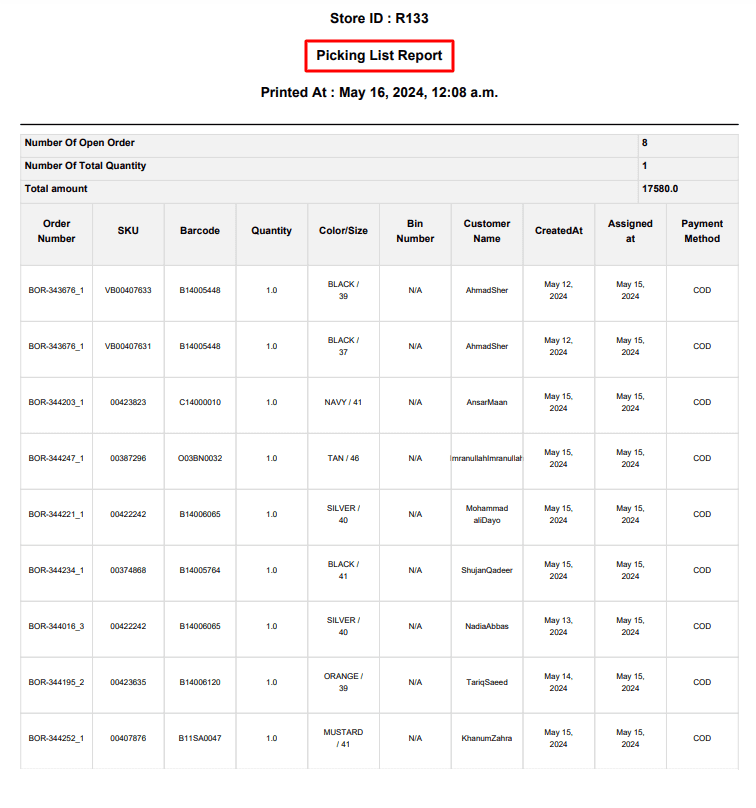 pickup list report 2 Release Notes (May - 2024)
